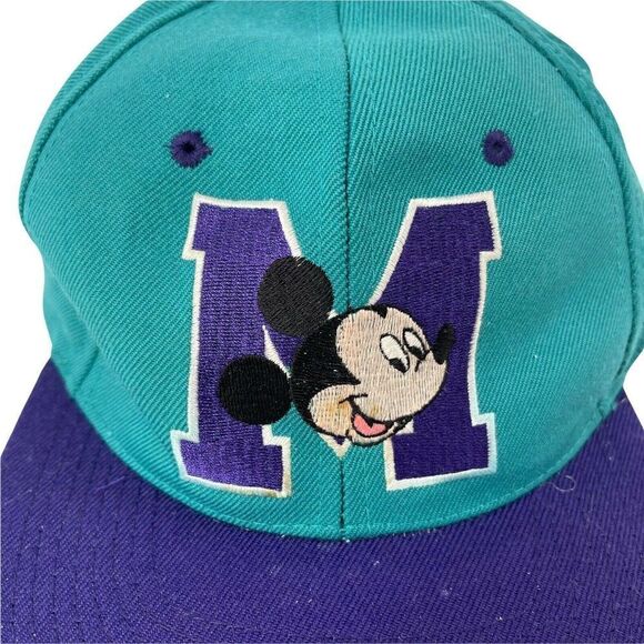 Disney Vintage Mickey Mouse Snapback Hat 90s Mickey Unlimited Teal Flat Bill OS - Picture 3 of 9